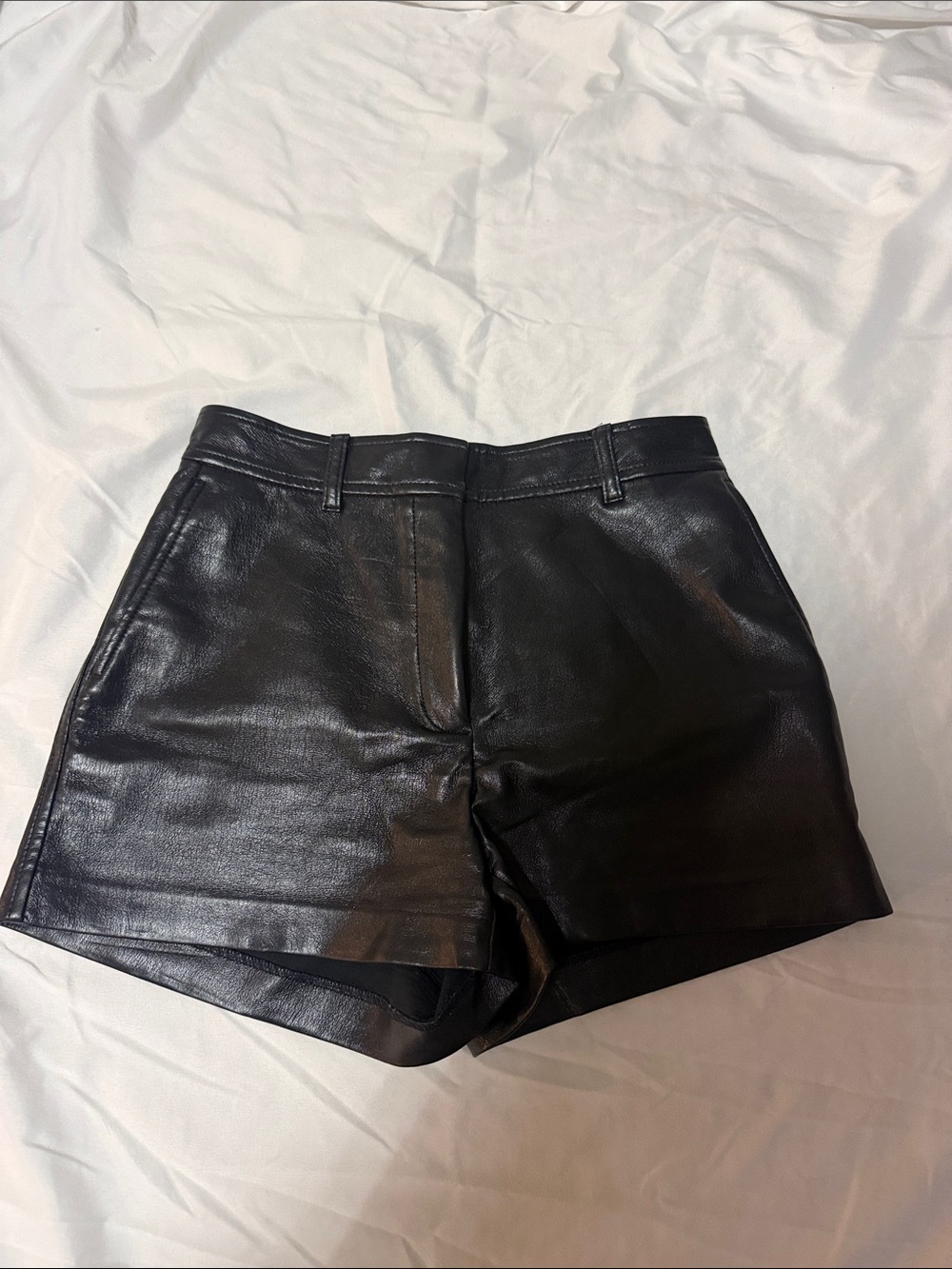 Babaton Black Faux Leather High-Waist Shorts